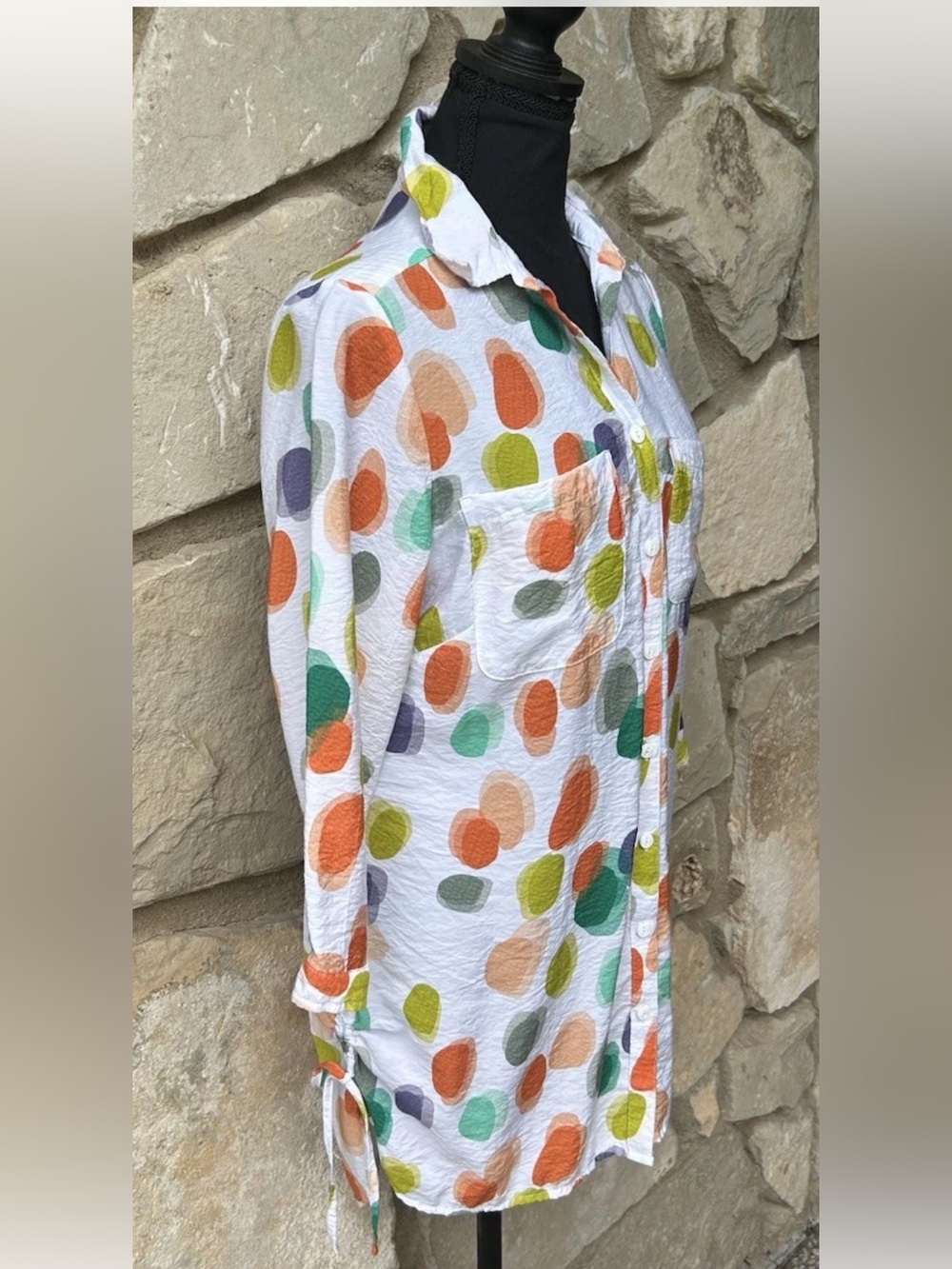 Alison‎ Sheri Tunic Top Cover Up Medium Abstract Dots Ruched Sides Hi Lo NWOT